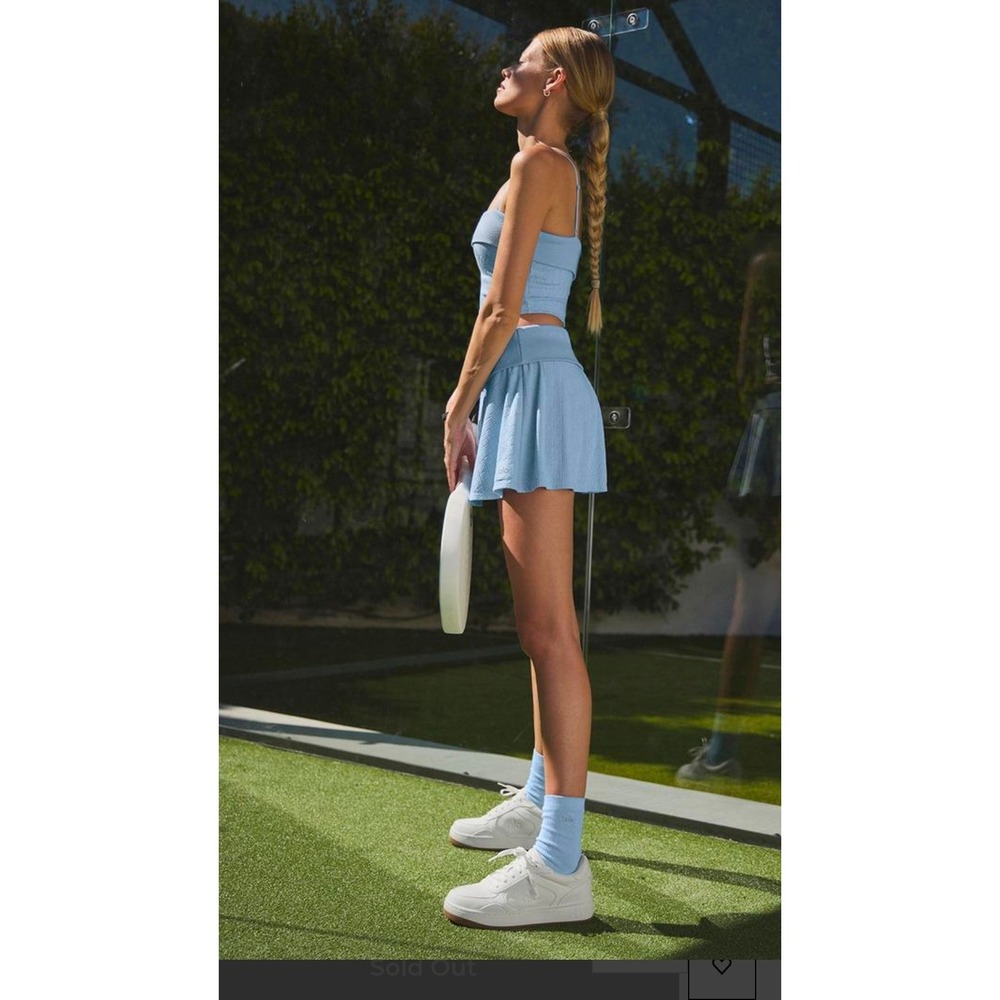 Alo Yoga Doubles Only Skirt Seashell Blue Jacquard Tennis Skort Pickle Ball